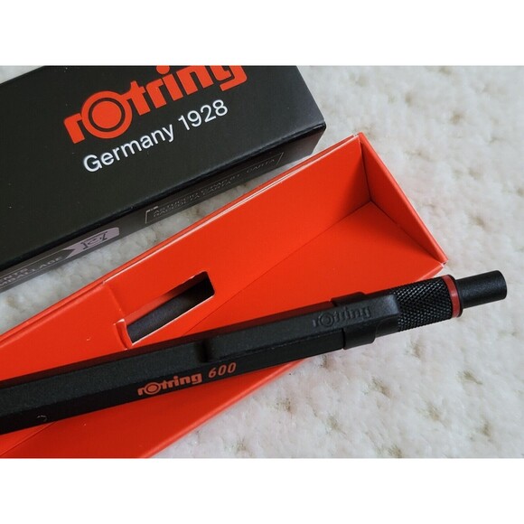 NIB Rotring 600 Ballpoint Pen Black Hexagonal Pen Knurled Grip Black Ink JAPAN - Picture 4 of 4